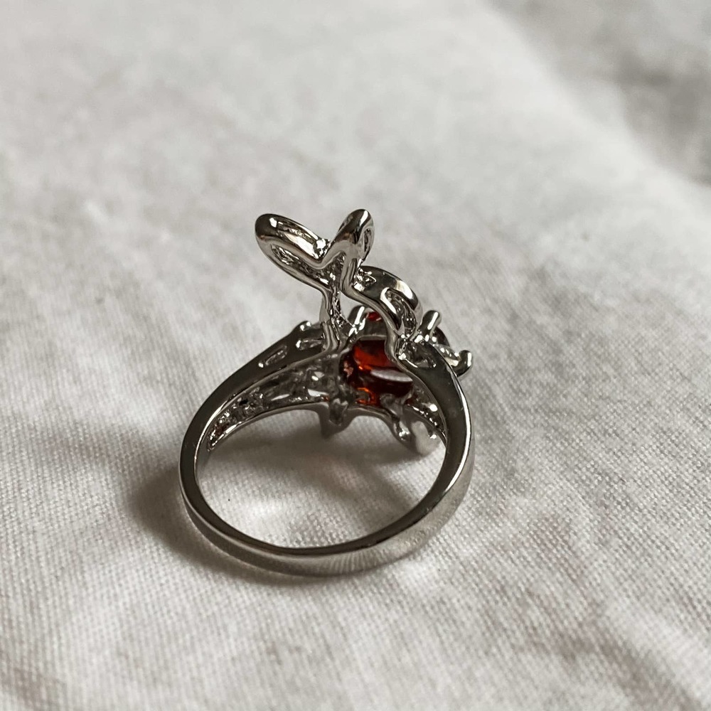 Vtg Silver Bunny Ruby Red Stone Ring - image 6